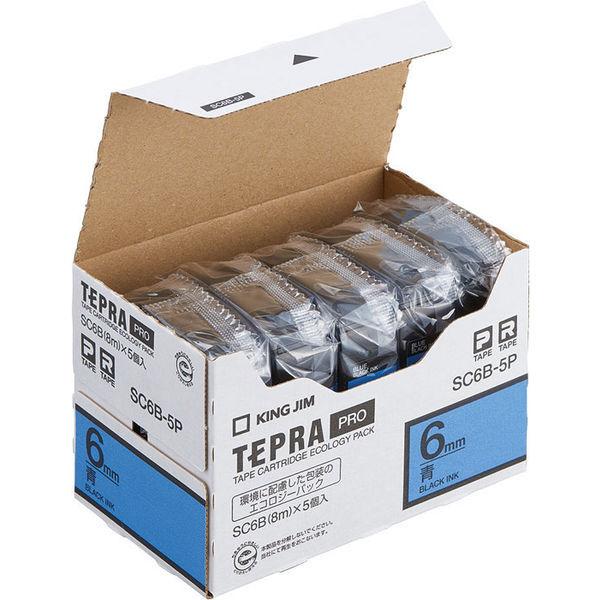 大規模セール テプラ TEPRA PROテープ スタンダード 幅6mm 青ラベル 5個入 SC6B-5P 1セット 訳あり商品 黒文字 キングジム