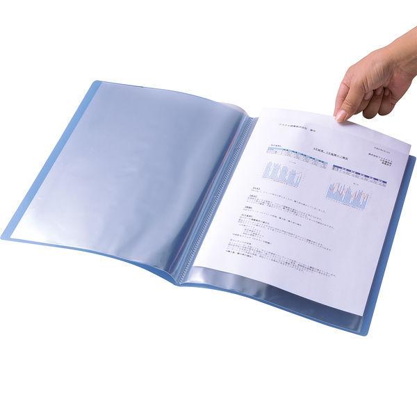 アスクル　クリアファイル　A4タテ　10ポケット　10冊　透明表紙　ブルー　青　固定式　クリアホルダー オリジナル