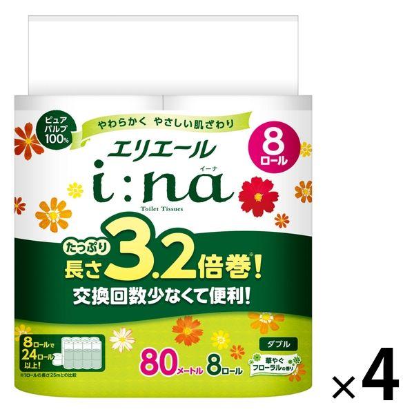 トイレットペーパー 8ロール ダブル 80m 3.2倍巻き エリエール イーナ 1セット（8ロール×4パック）大王製紙