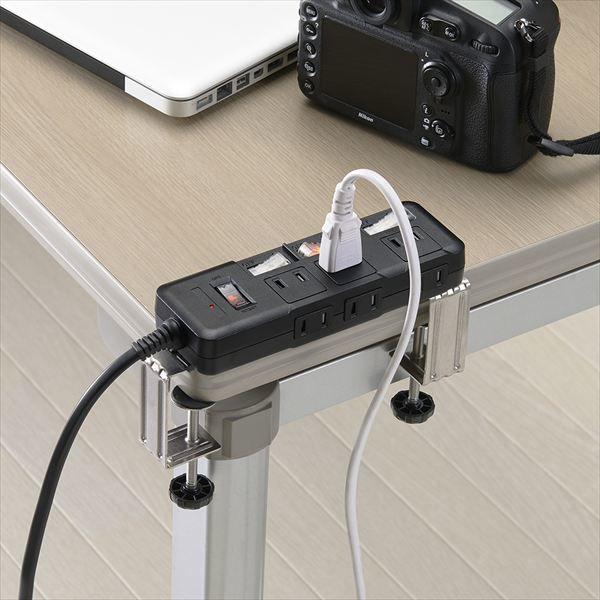LOHACO - 延長コード 電源タップ 2m 2ピン 3個口+3個口 タップクランプ