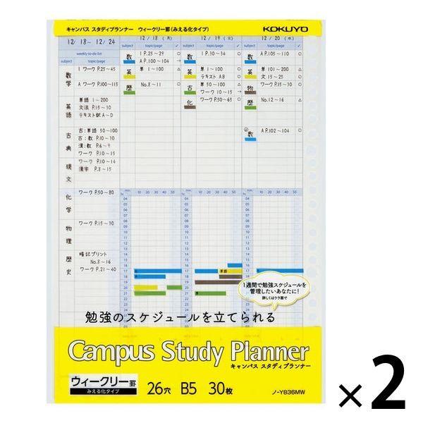 コクヨ ルーズリーフ キャンパス スタディプランナー B5 ウィークリー罫みえる化 2袋（30枚入×2） ノ-Y836MW