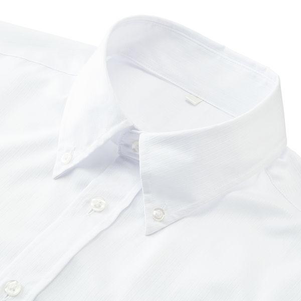 【アウトレット】ワイシャツ　長袖　紳士ボタンダウンビジネスシャツ（白ストライプ）M LOST-001-M 1セット（2枚） AWJ　ビジネス