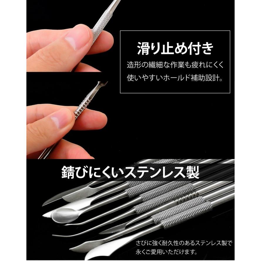 スパチュラ 粘土 造形 ステンレス ヘラ 10本 セット ケース付き 初心者 上級者 フィギュア パテ ねんど 粘土細工 クレイ 模型 彫刻 陶芸 石膏 QLIBO｜h-mango｜07