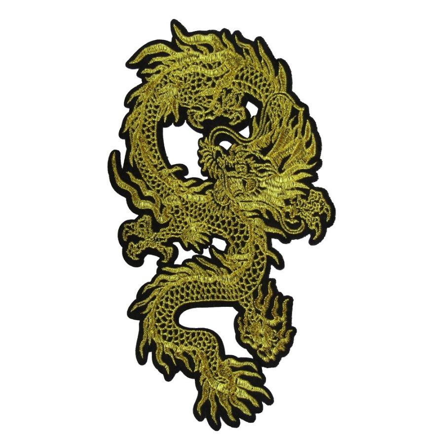 アイロンワッペン 大きい 龍 ドラゴン 竜 金 左向き オナモミズハウス 通販 Yahoo ショッピング