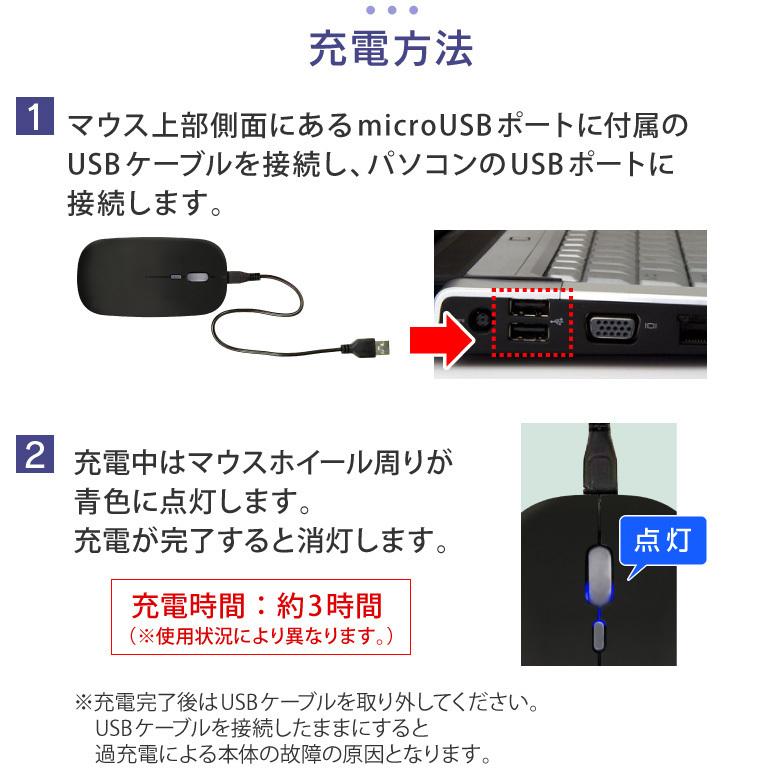 ワイヤレスマウス 充電式 静音 無線マウス 小型 光学式 電池交換不要