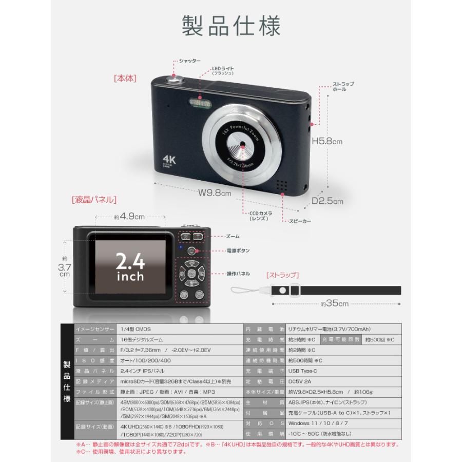 デジタルカメラ 4K 4800万画素 キッズカメラ トイカメラ デジカメ 高