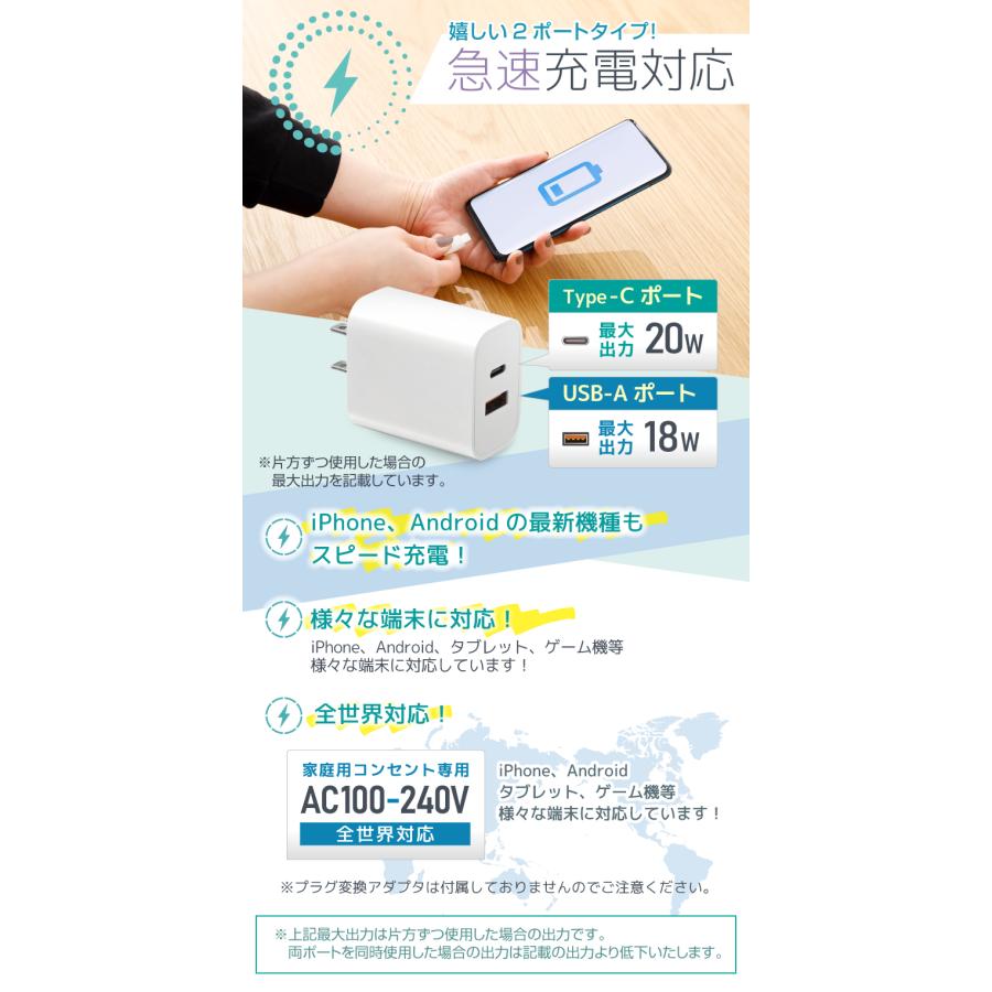 急速充電器 iphone Android PD20W ケーブルセット type-c タイプC AC