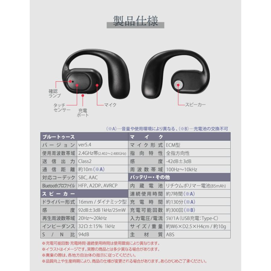 ワイヤレスイヤホン Bluetooth5.4 片耳掛け式 ハンズフリー 左耳専用