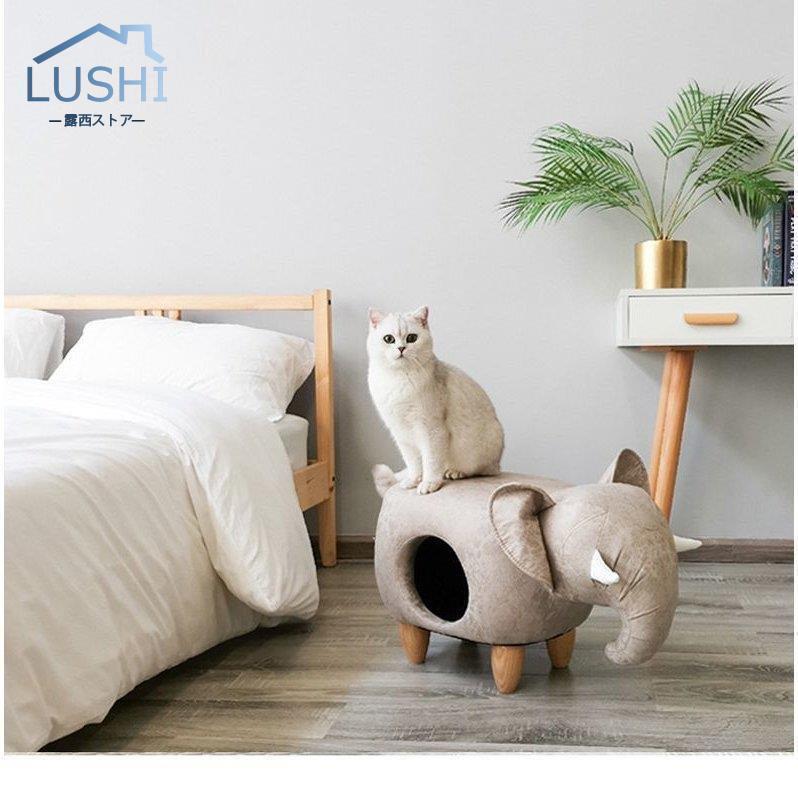 ねこ用ベッド ペットベッド キャットハウス スツール 椅子 猫用ハウス ねこグッズ ペット用品 ねこ用品 動物型 レザー調 インテリア かわいい おし cm ×