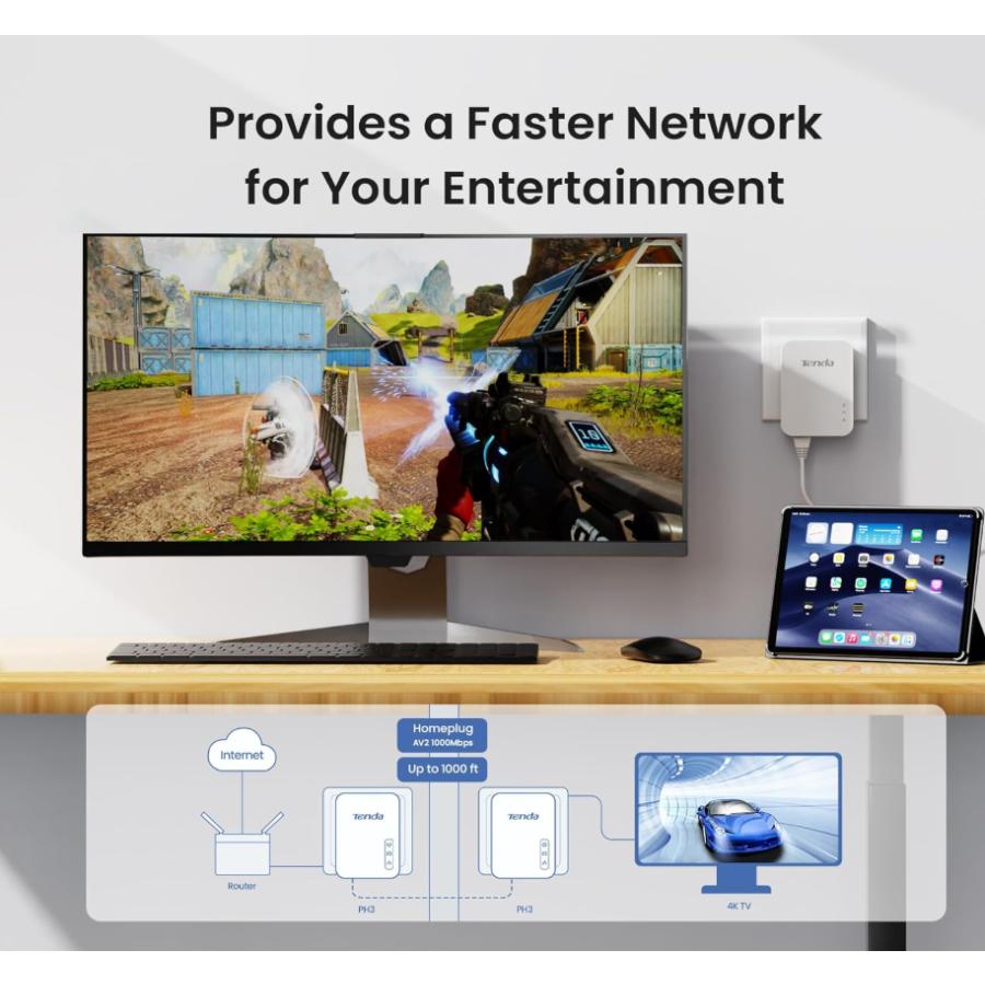 PLCアダプタ Tenda PH3 AV1000 ギガビット 1000Mbps コンセント LAN