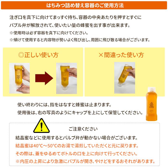 はちみつ詰め替え用ポリ空容器 小 250g用 H250ボトル 逆止弁キャップ
