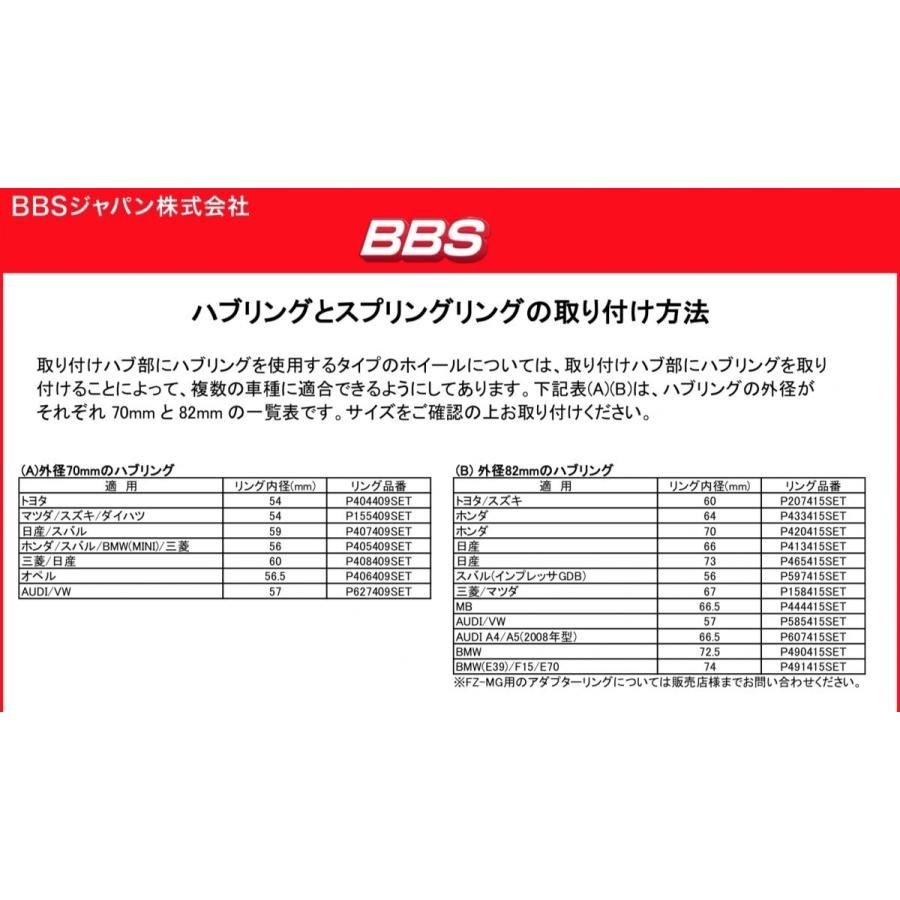 正規品！PFS仕様／BBSホイール専用アダプターリング（ハブリング）４個　●小　●スプリングリング付　●下記よりご希望サイズをお選び頂きカートへお進み下さい｜hachikko-bu-bu｜03