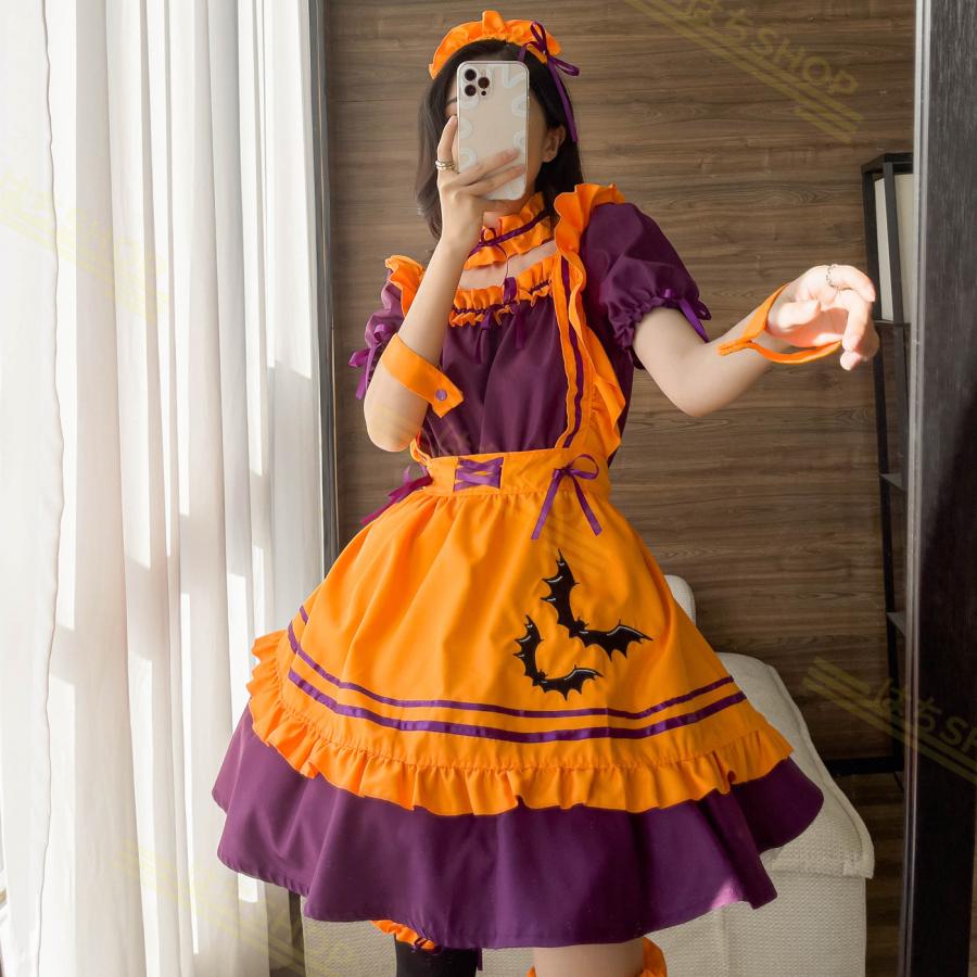 ハロウィン メイド服 コスプレ 大きいサイズ コスプレ用パニエ 2種 38cm丈 50cm丈パンプキン オレンジ ロリータ 衣装 リボン ゴスロリ ワンピース ハロウィーン｜hachishop｜09