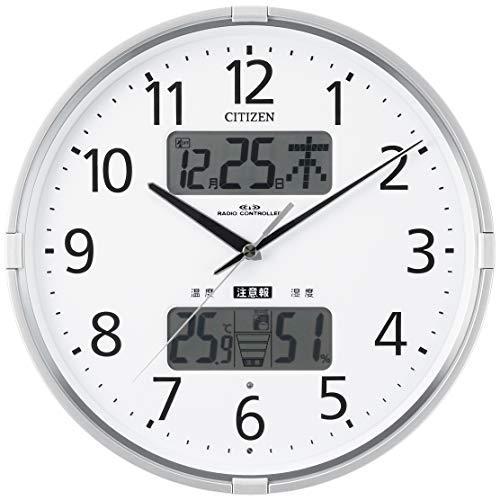 【誠実】 リズム CITIZEN ф27.5×5. 4FY618-019 シルバー インフォームナビF 警告音 温度計・湿度計付き 電波時計 掛け時計 シチズン 掛け時計、壁掛け時計
