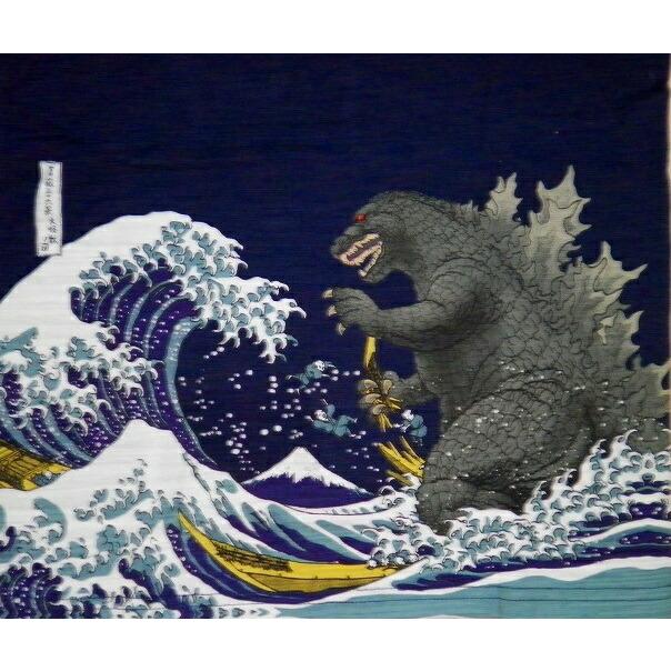 ゴジラスカジャン XXL 青　富嶽三十六景 ◇ ゴジラ 大人 Tシャツ 半袖 綿100％ S・M・L・XL・XXL富嶽三十六景