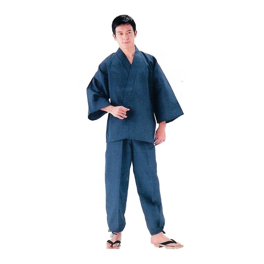 大きいサイズ　3L【日本製】紳士　綿麻 楊柳 作務衣【綿85％　麻15％】　ウエスト　85〜120cm　黒・濃紺・ブルー　No.1097