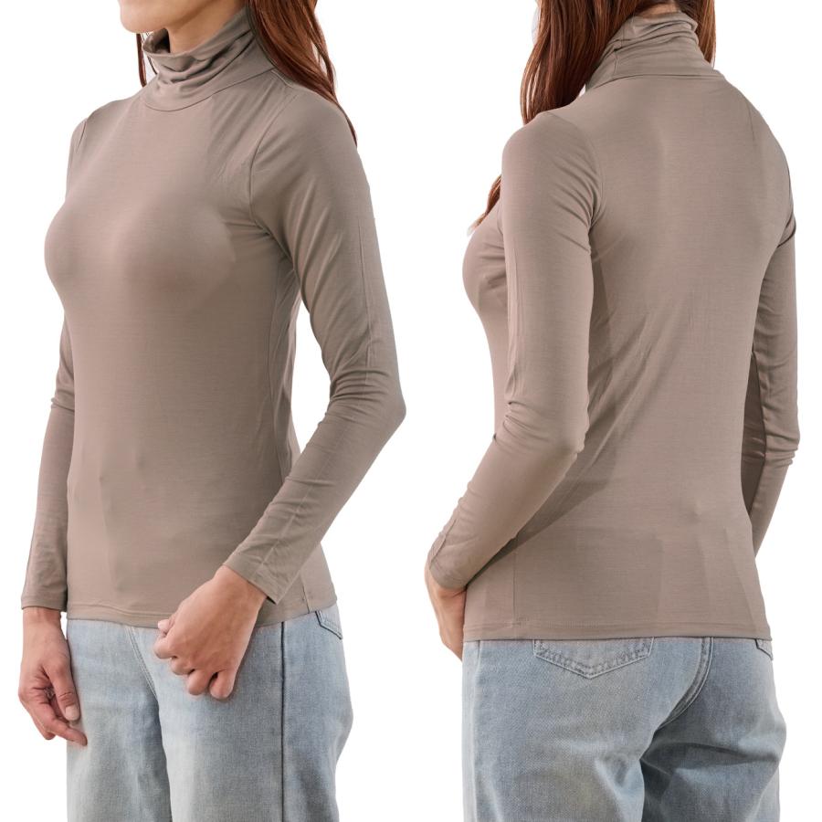 カップ付きタートルネック長袖Tシャツ モダール : hadagiya - 通販