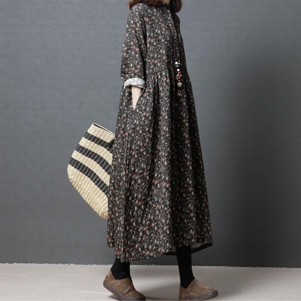 エスニック ワンピース花柄 春秋冬 森ガール ナチュラル系 マキシ丈 長袖ワンピース ゆとりがあるロング丈ワンピース 040 Beach Blvd 通販 Yahoo ショッピング