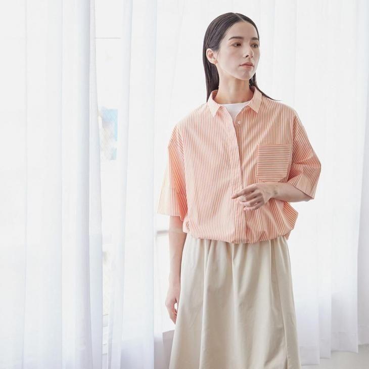 TUTIE. (ツチエ) | コットンカラーストライプシャツブラウス (orange