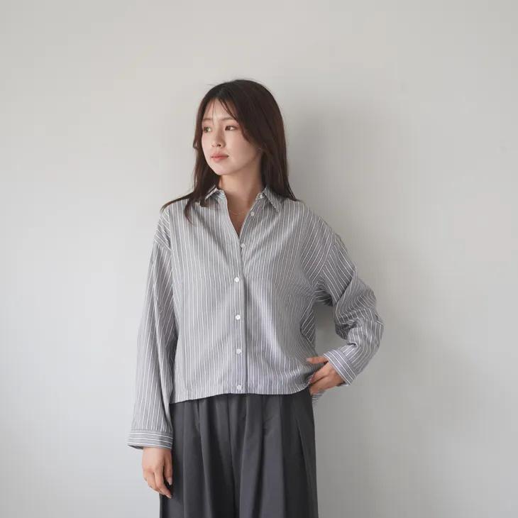 lelill (レリル) | 2WAY ショートシャツ (グレーxオフ) size 38 