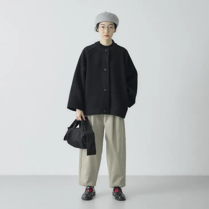 Cion(シオン) | ウール混メルトンショートコート (ブラック