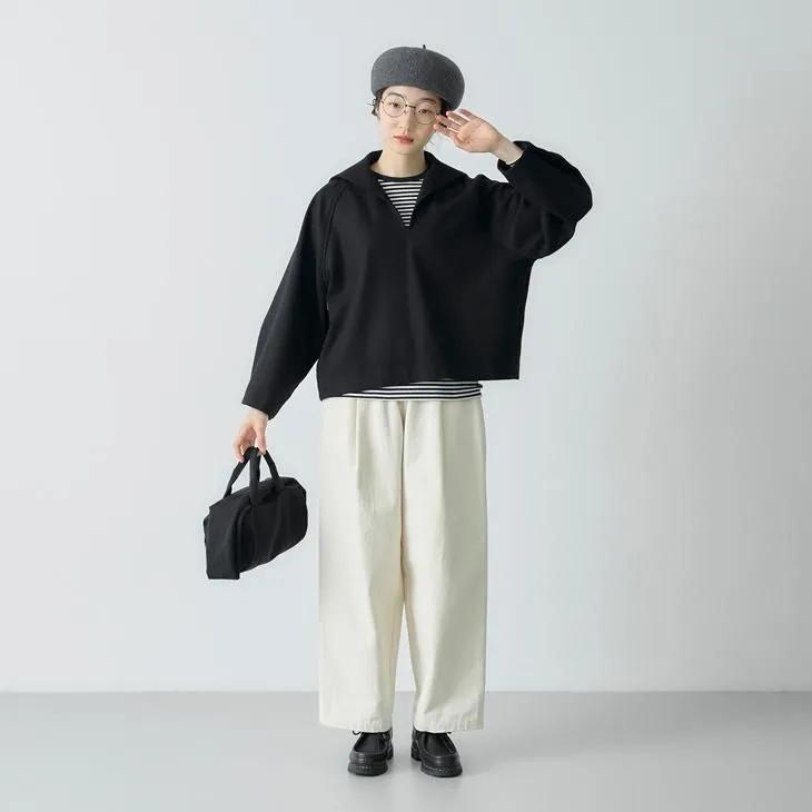 Cion (シオン) | ウール混セーラープルオーバー (ブラック) トップス