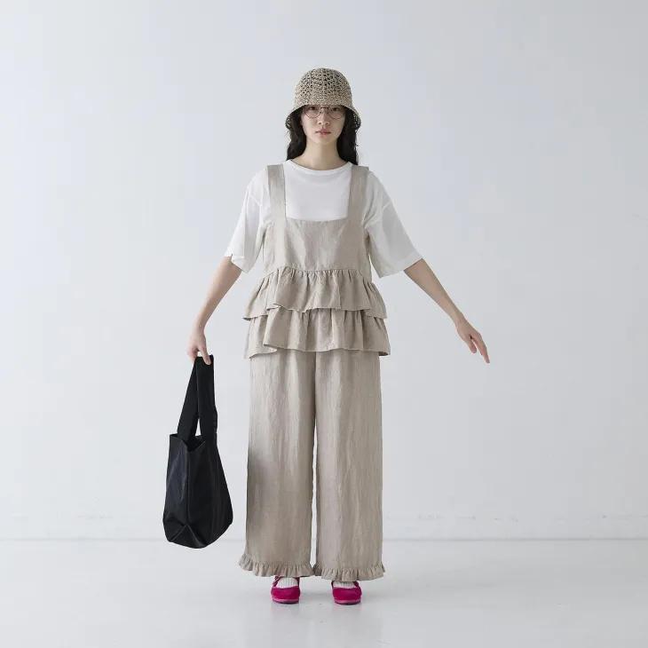 Cion (シオン) | リネンガーゼティアードビスチェ (beige/black