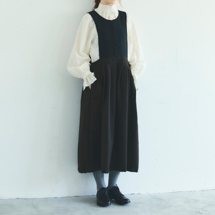 MAGALI | コットンウール x リネン・ ジャンパースカート (brown x 