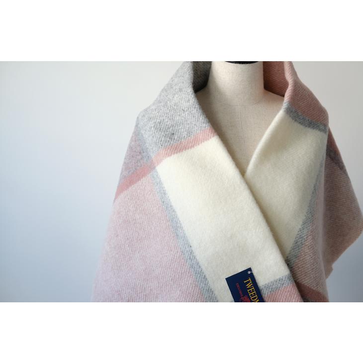 TWEEDMILL | Block Check Charcoal/Dusty Pink Shawl ショール