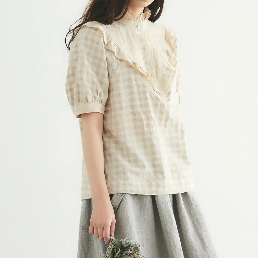 MAGALI | オーガニックコットン・リネン・フリルブラウス (beige 