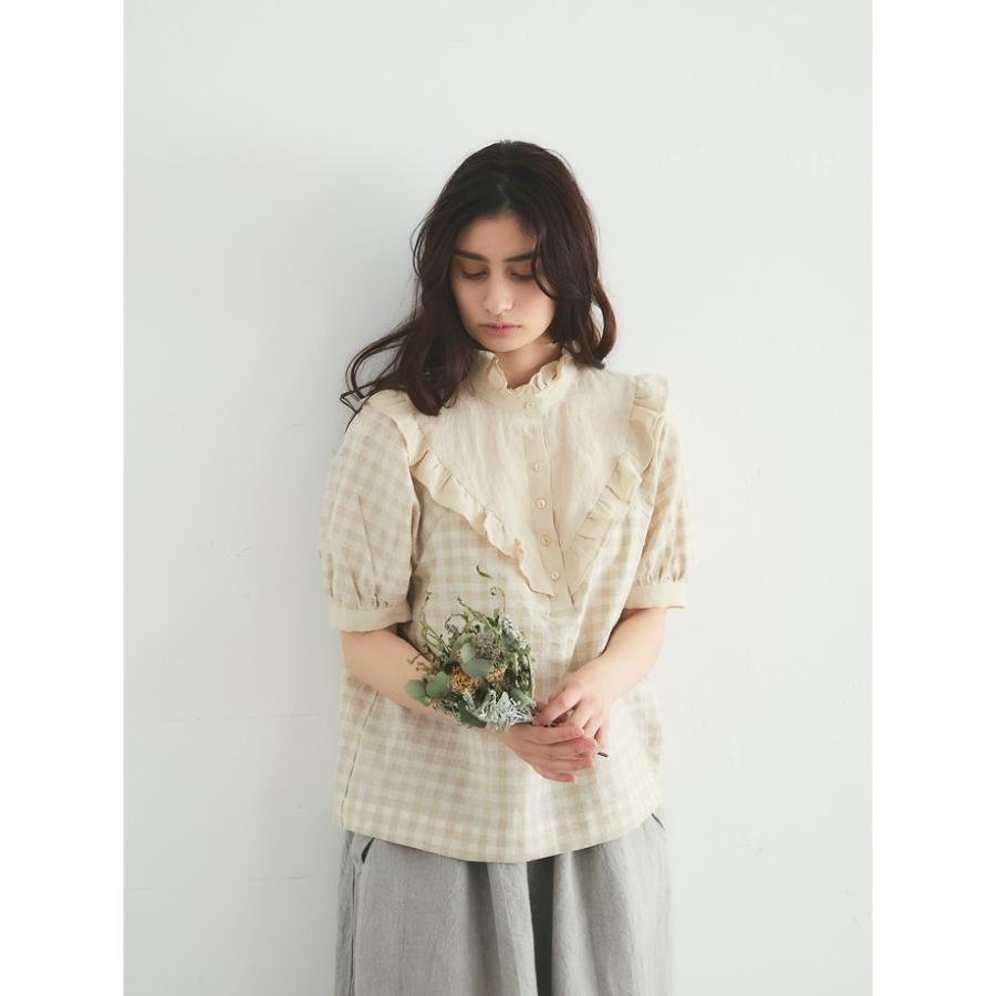 MAGALI | オーガニックコットン・リネン・フリルブラウス (beige 
