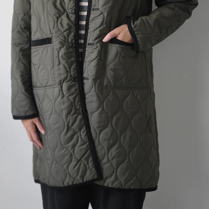 洗えるキルティングリバーシブルコート　ブラック×カーキ　ポンデシャロン Pont de Chalons（ポンデシャロン） | 洗えるキルティングリバーシブル