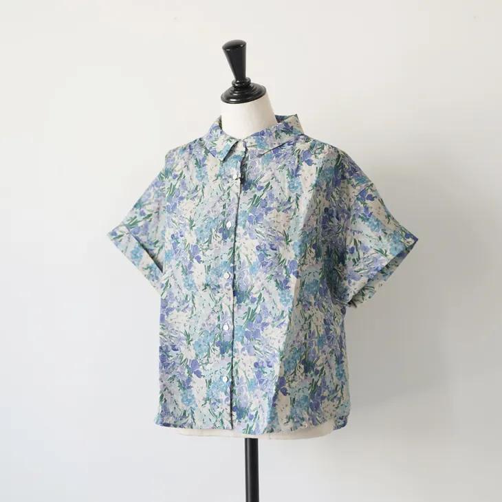 sosotto (ソソット) | リネンLIBERTY袖折り返し半袖ブラウス (blue