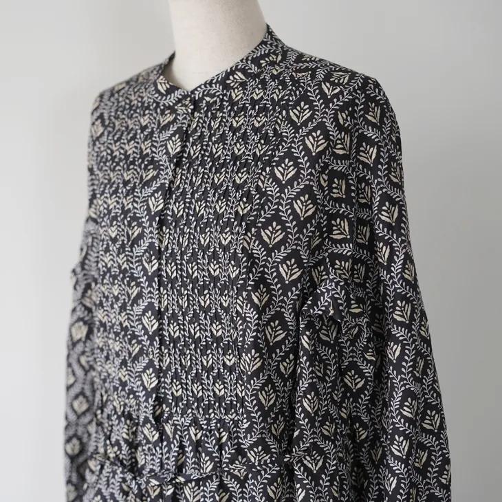 sosotto（ソソット） | ツタ柄細ピンタックウエストドロストOP