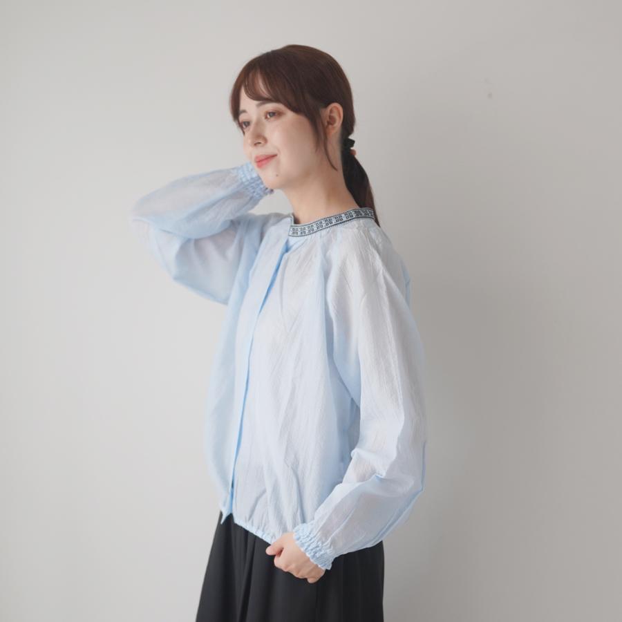 sosotto（ソソット） | ドットシアー衿刺繍ギャザーブラウスブルゾン 