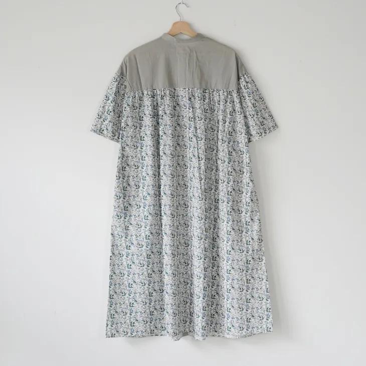 sosotto LIBERTY コットンワンピース sosotto（ソソット） | LIBERTYタナローン×無地ギャザー切替OP6分袖