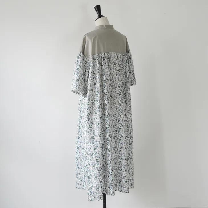 sosotto LIBERTY コットンワンピース sosotto（ソソット） | LIBERTYタナローン×無地ギャザー切替OP6分袖