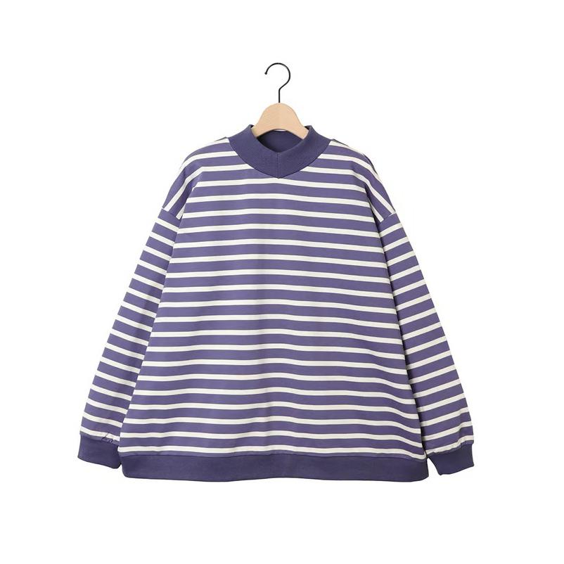 【SALE セール】amne (アンヌ) | BORDER gride fish mouth ( black / wedgwood ) | size 1 トップス シンプル ユニセックス ボーダー_4