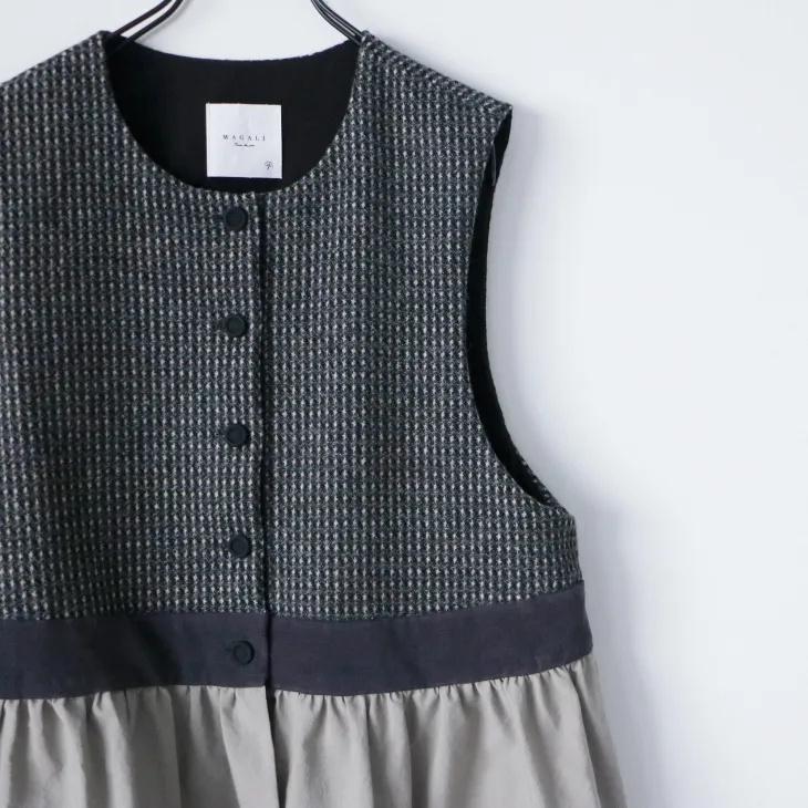 MAGALI（マガリ） | ピンドットツイード・ヴィンテージ・ジレ (グレイ
