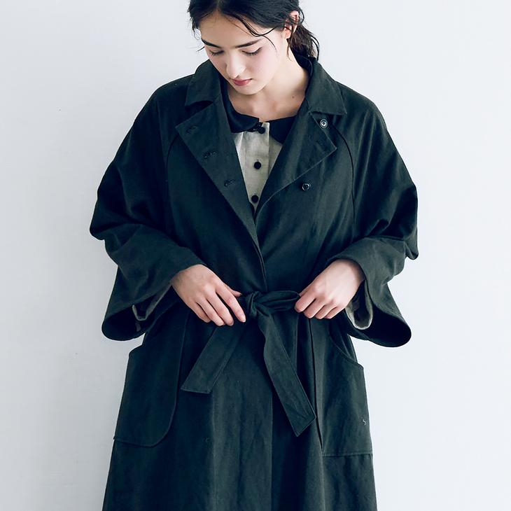 MAGALI ブラック トレンチコート コットンリネン・アンティークキャンバス・トレンチコート／ブラック