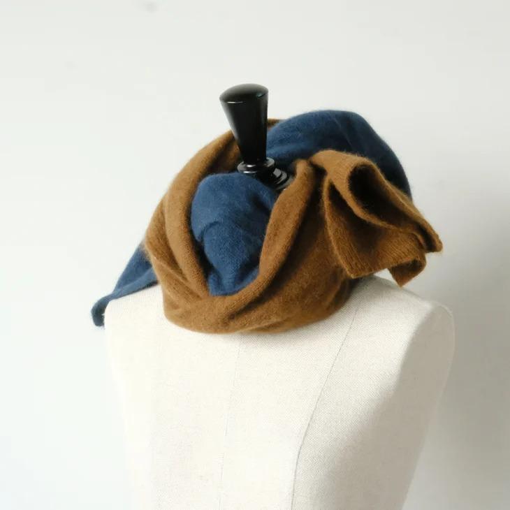 decka -clothing- | Knitted Scarf | Bicolor (blue×brown) 45x180cm | デカ ニットスカーフ マフラー バイカラー｜hafen｜02