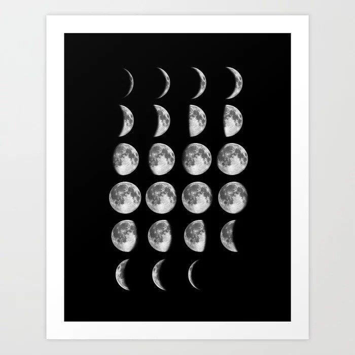 THE MOTIVATED TYPE | PHASES OF MOON PRINT | A3 アートプリント/ポスター【タイポグラフィ ブラック】｜hafen