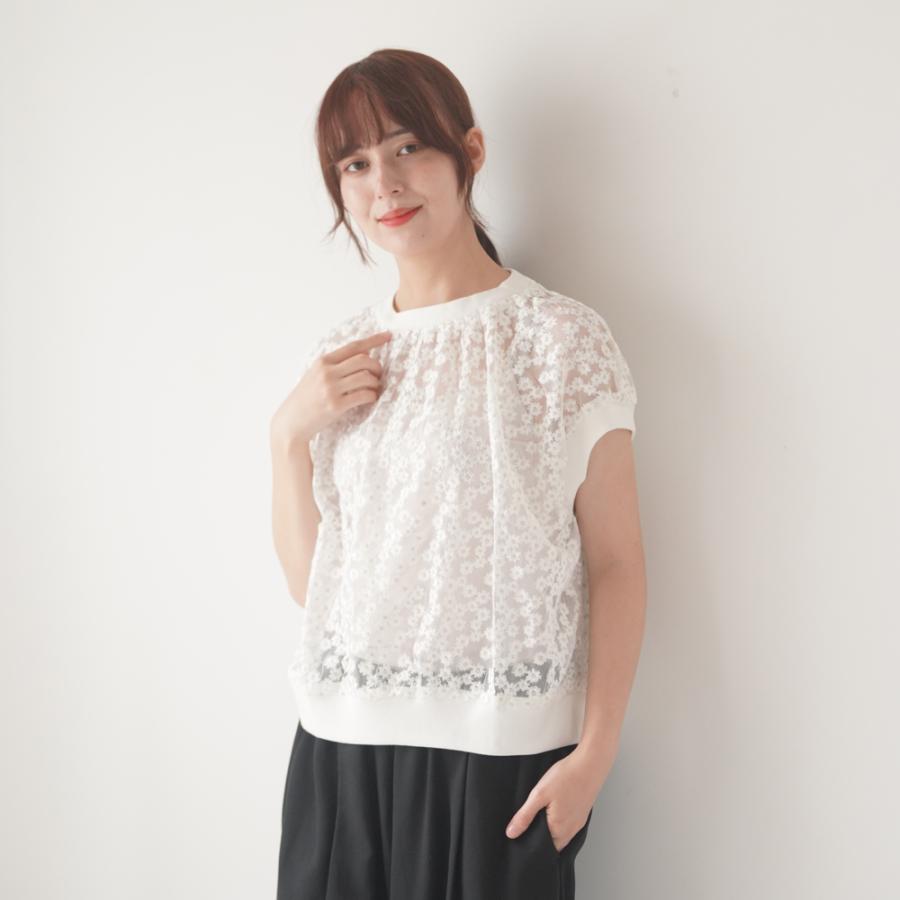MANON (マノン) | FLOWER EMBROI PULL OVER BLOUSE (white) フラワー