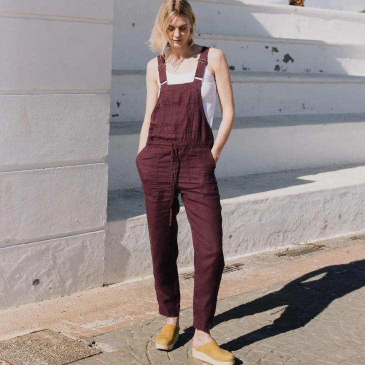 not PERFECT LINEN | Loose linen jumpsuit EVEREST (grape wine 
