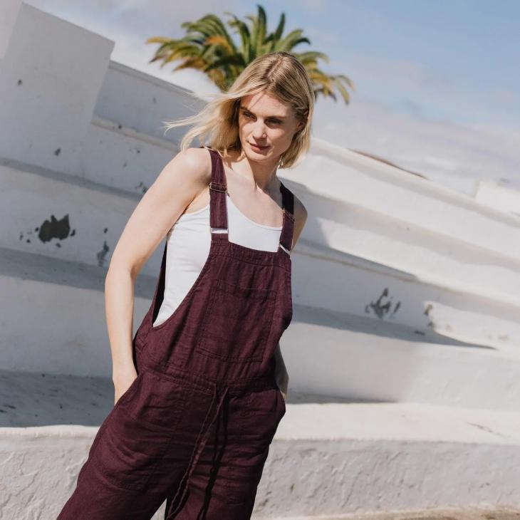 not PERFECT LINEN | Loose linen jumpsuit EVEREST (grape wine 