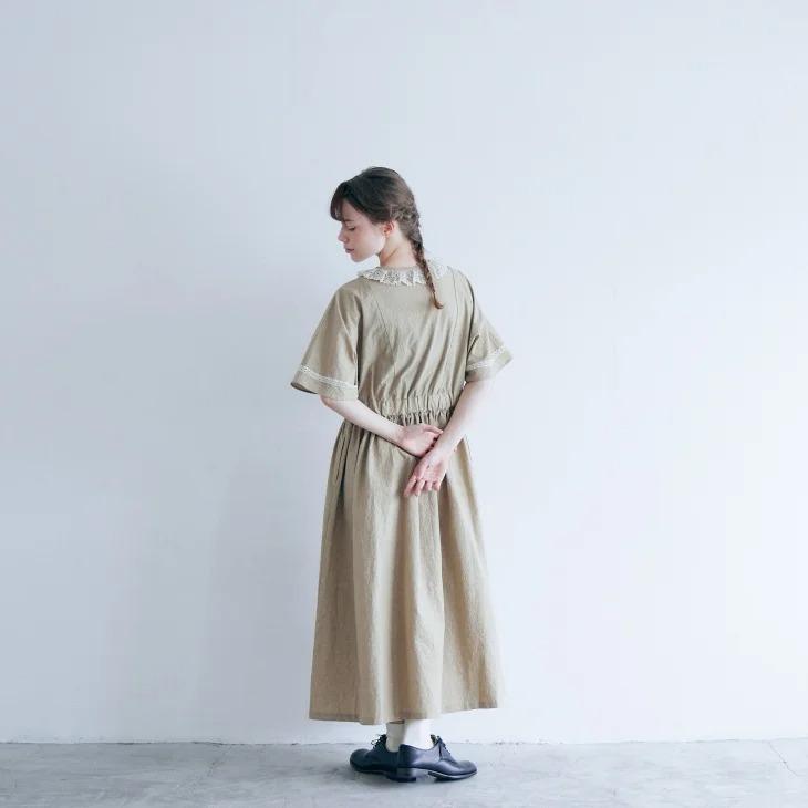 MAGALI | コットンリネン・ファナージュ・クラシックワンピース (mocha