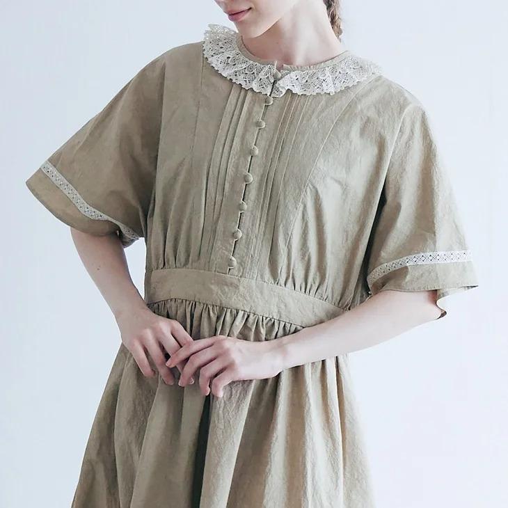 MAGARI コットンリネン・ファナージュ・クラシックワンピース モカ MAGALI | コットンリネン・ファナージュ・クラシックワンピース (mocha