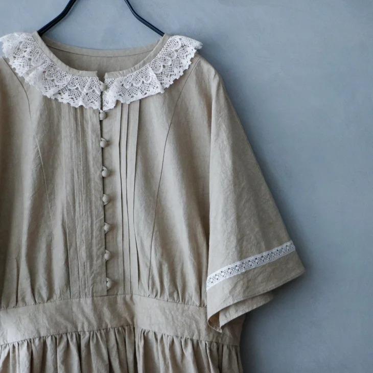 MAGALI | コットンリネン・ファナージュ・クラシックワンピース (mocha