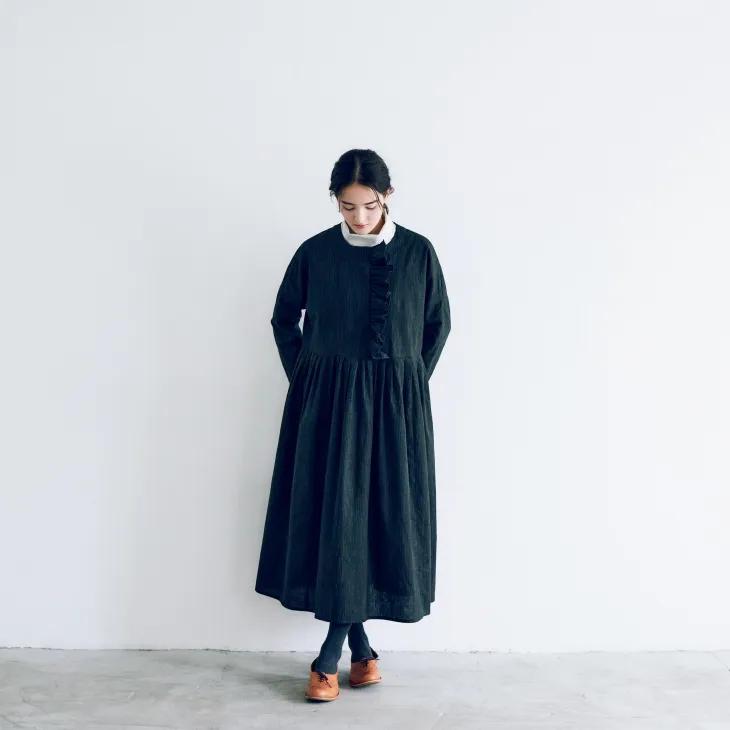 MAGALI（マガリ） | 墨染めコットンリネン・フリルワンピース