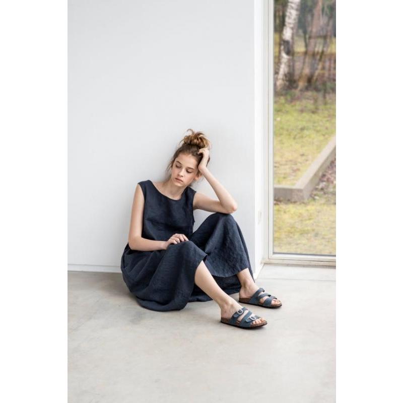 not PERFECT LINEN Maxi washed linen summer dress (charcoal)【リネン 麻 杢
